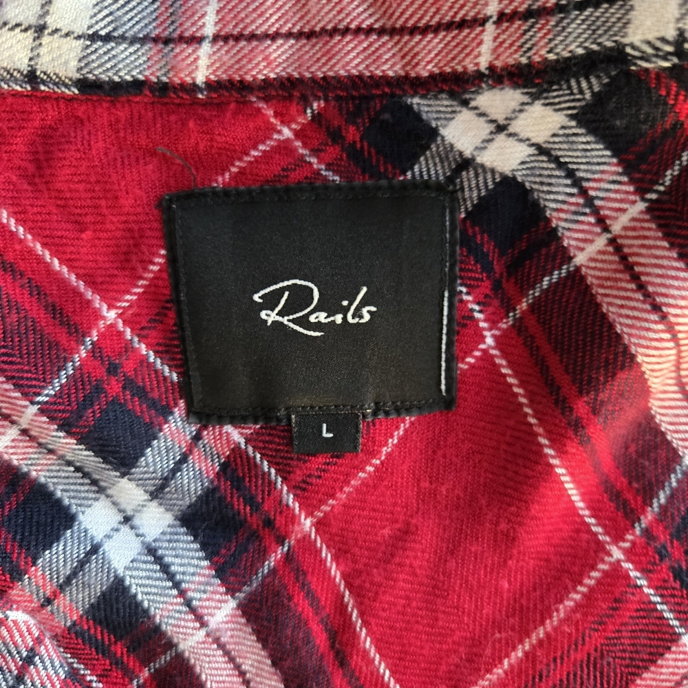 RAILS Red Plaid Flannel Button Down Longsleeve Cropped Western Grunge Large - Picture 5 of 5